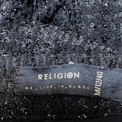 Religion Black Metallic Tweed Knit Straight High Waist Cargo Trousers Pants Sz M
