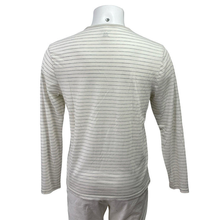 Club Monaco Men's White Striped Crewneck Long Sleeve Pullover Tee T-shirt Top M