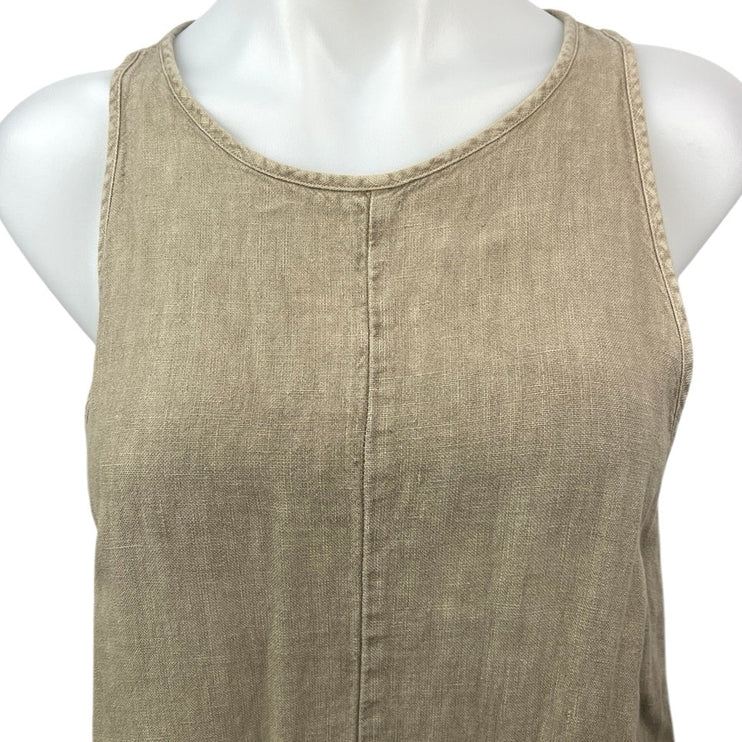 Zara Women's Beige Natural 100% Linen Sleeveless Casual Mini Shift Dress Size XS