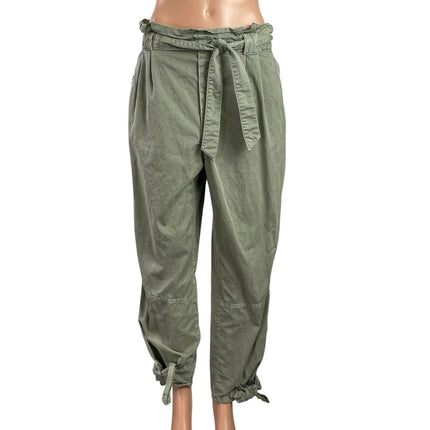 Zara Women's Green High Rise Tie Waist Tapered Paperbag Trousers Pants Size 10