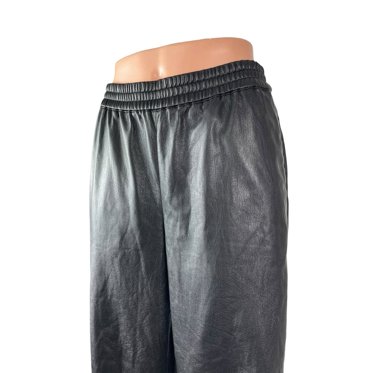 Aritzia Babaton Black Faux Vegan Leather High Rise Wide Leg Trousers Pants Sz 4