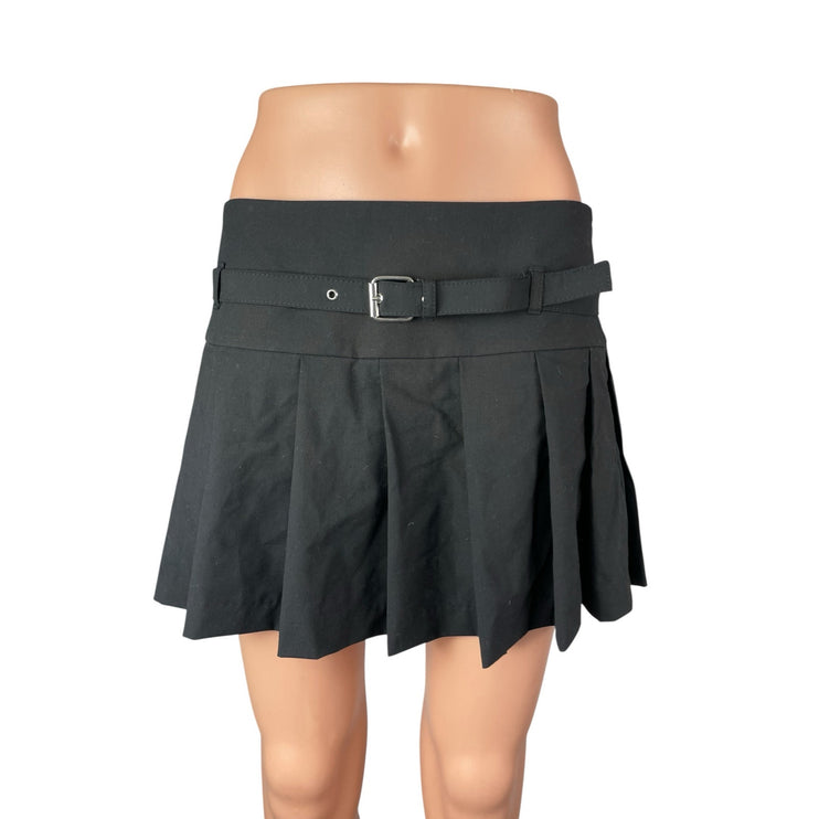 Zara Black Belted Pleated High Rise Mini Skater Flare A-Line Skort Skirt Size M