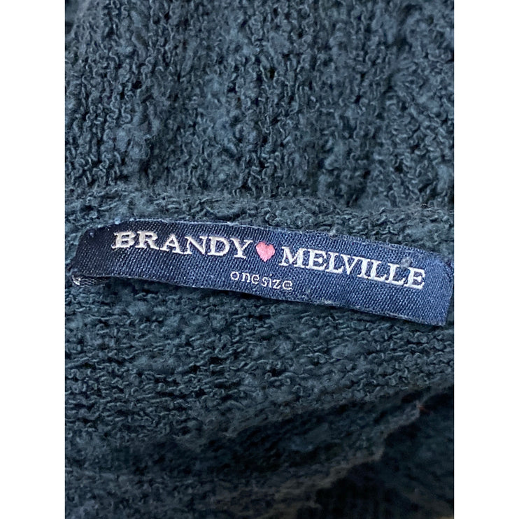 Brandy Melville Women's Black Knit Long Sleeve Deep V Neck Sweater Top Size OS