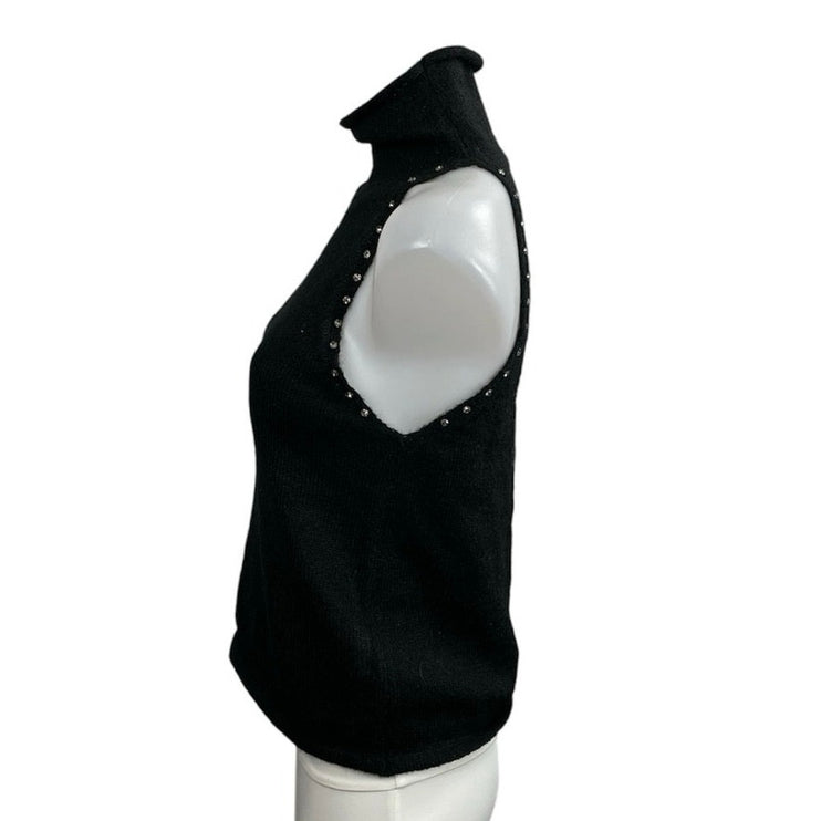 Scoop Women's Black Knitted Sleeveless Turtle Neck Slim Sweater Tank Top Size L