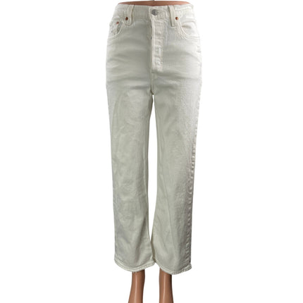 Levi's Ribcage Straight White High Waisted Frayed Ankle Denim Jeans Pants Sz 26
