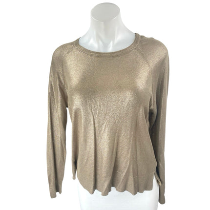 Zara Women's Beige Tan Metallic Long Sleeve Crew Neck Pullover Sweater Top Sz S