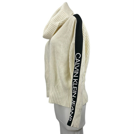 Calvin Klein Jeans Cream Ribbed Knit Long Sleeve Cowl Neck Sweater Top Size L