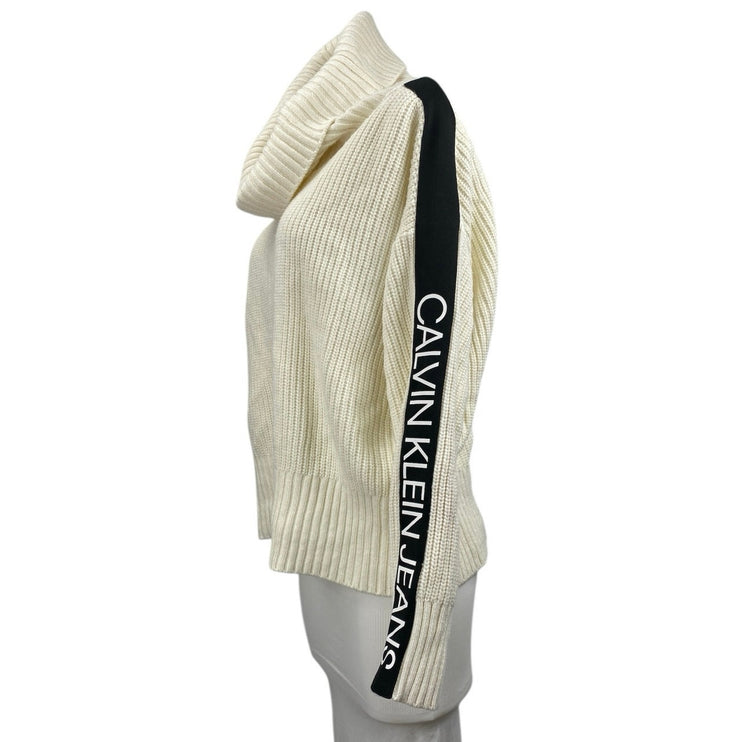 Calvin Klein Jeans Cream Ribbed Knit Long Sleeve Cowl Neck Sweater Top Size L