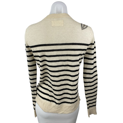 Zadig & Voltaire 100% Cashmere Cream Striped Long Sleeve Knit Sweater Top Sz XS