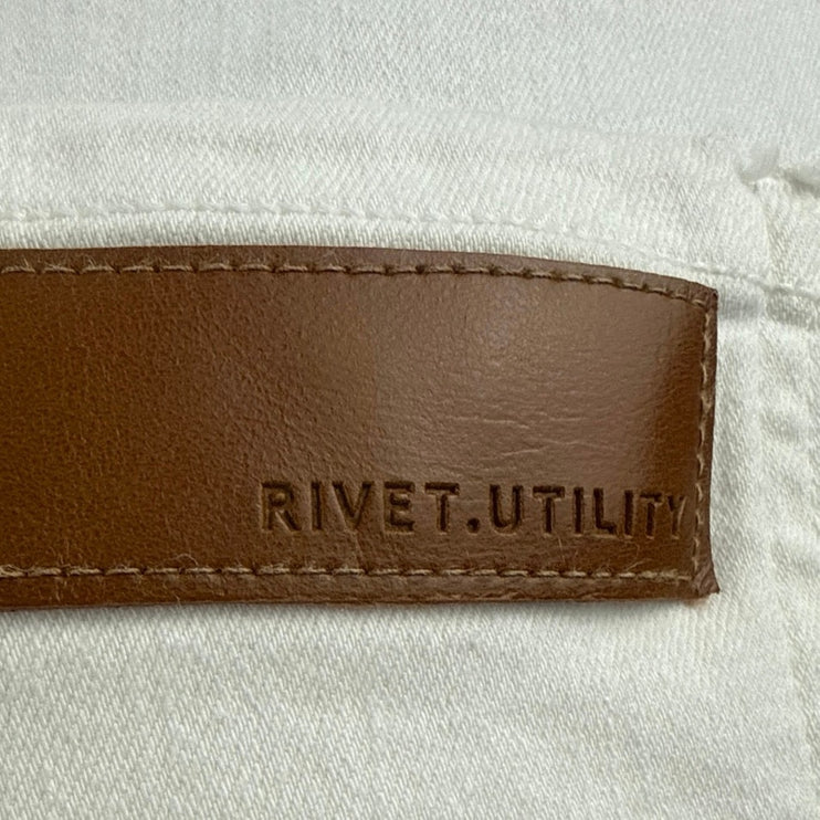 Rivet Utility Women's White Zip Up Short Sleeve Denim Jean Coverall Jumpsuit M