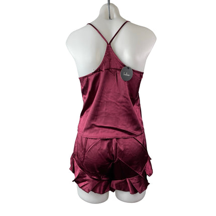 NEW Lulus Red Silk Satin Cami Tank Shorts Sleepwear Pajamas 2 Piece Set Size XS