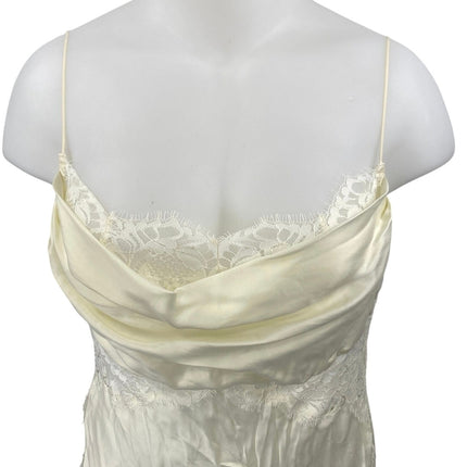 For Love & Lemons Cream Silk Satin Sleeveless Lace Cowl Cami Tank Mini Dress XL