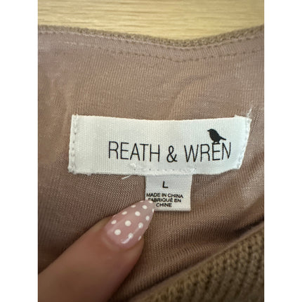 Reath & Wren Brown Tan Ribbed Knit Beaded Sleeveless Tank Cami Crop Top Size L