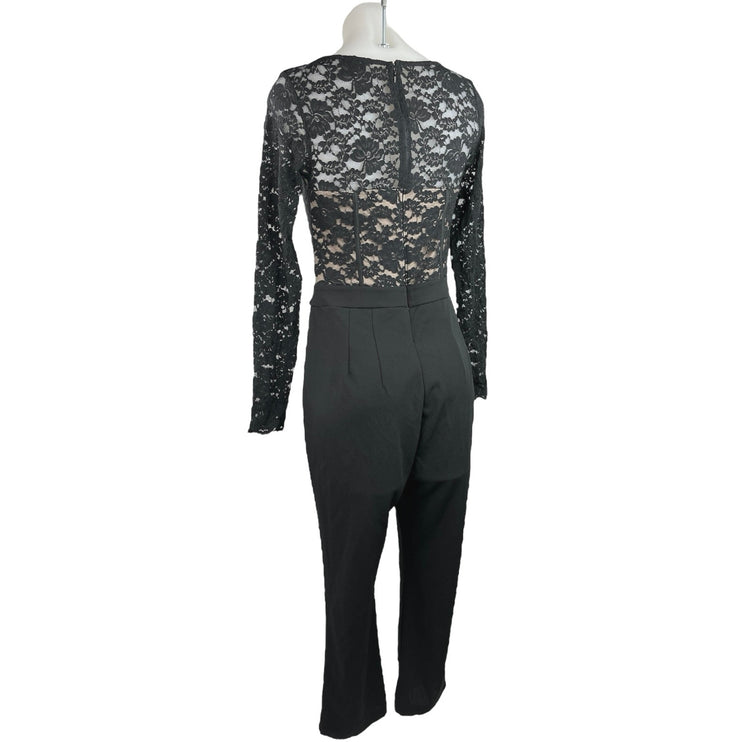 Express Women's Black Lace Bodice Zipper Square Neck Long Sleeve Jumpsuit Size 8