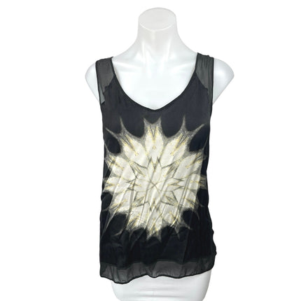 D. Exterior Women's Black Cream Floral Mesh V Neck Sleeveless Tank Top Size Sttt6tygyyfffff