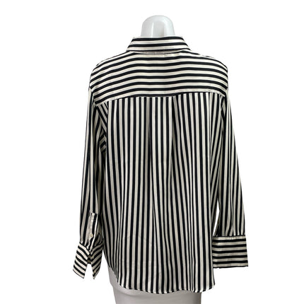 H&M Women's Black White Striped Collar Long Sleeve Button Down Tunic Shirt Top L