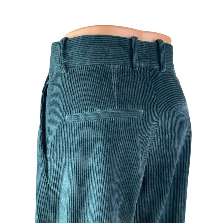 COS Blue Green Velvet Velour Corduroy High Waisted Wide Leg Trousers Pants Sz 2