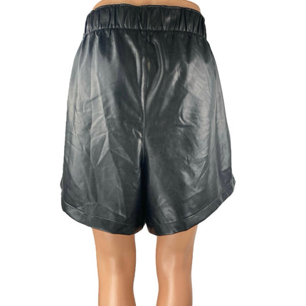 Abercrombie & Fitch Black Faux Vegan Leather Elastic Waist Wide Leg Shorts Sz L