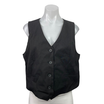 NEW Zara Women's Black Sleeveless V Neck Button Down Cropped Vest Top Size L