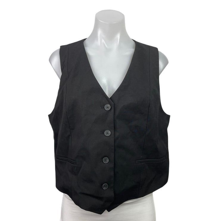 NEW Zara Women's Black Sleeveless V Neck Button Down Cropped Vest Top Size L