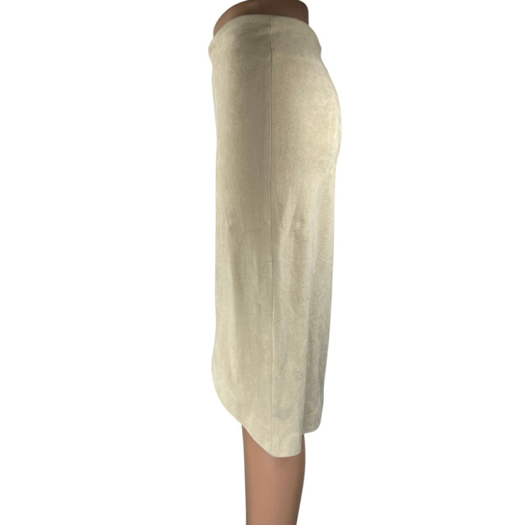 Aqua Beige White High Waist Zipper Asymmetric Knee Length Pencil Skirt Size S