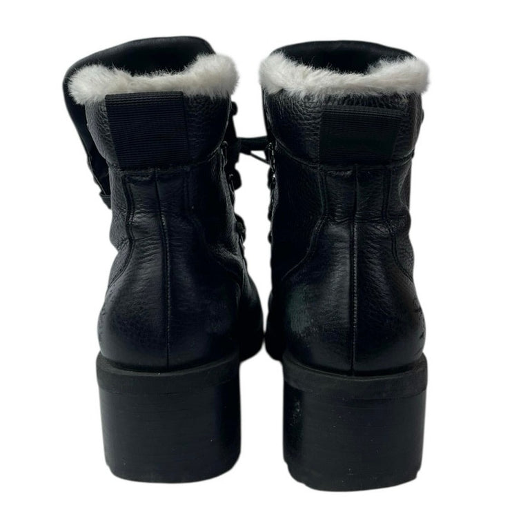 Caslon Tatum Black Faux Fur Leather Round Toe Block Heels Platform Ankle Boots 8