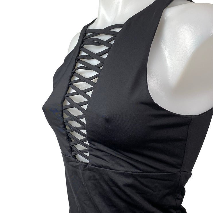 Kookai Women's Black Lace Up Crisscross Sleeveless Cami Blouse Tank Top Size 1