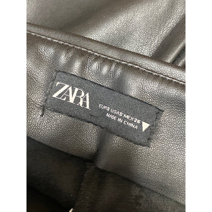 Zara Women's Black Faux Vegan Leather High Waisted Skinny Leg Trousers Pants S