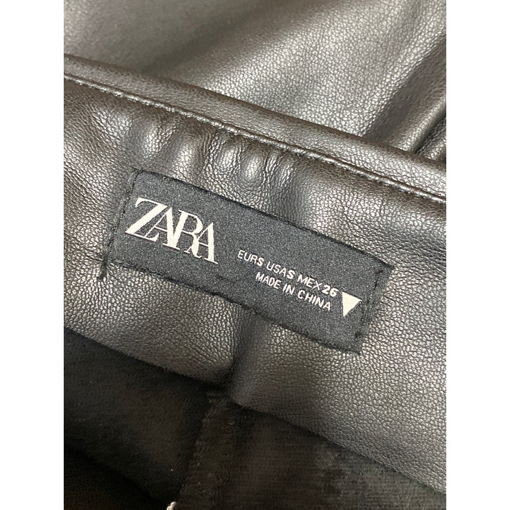 Zara Women's Black Faux Vegan Leather High Waisted Skinny Leg Trousers Pants S