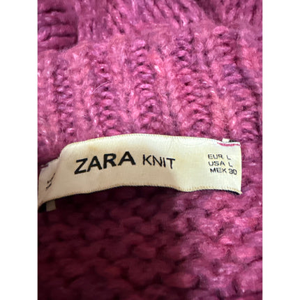 Zara Women's Pink Long Sleeve Boat Neck Ribbed Knit Loose Sweater Top Size L