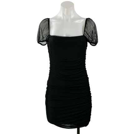 Princess Polly Black Short Sleeve Mesh Square Neck Mini Bodycon Dress Size 6