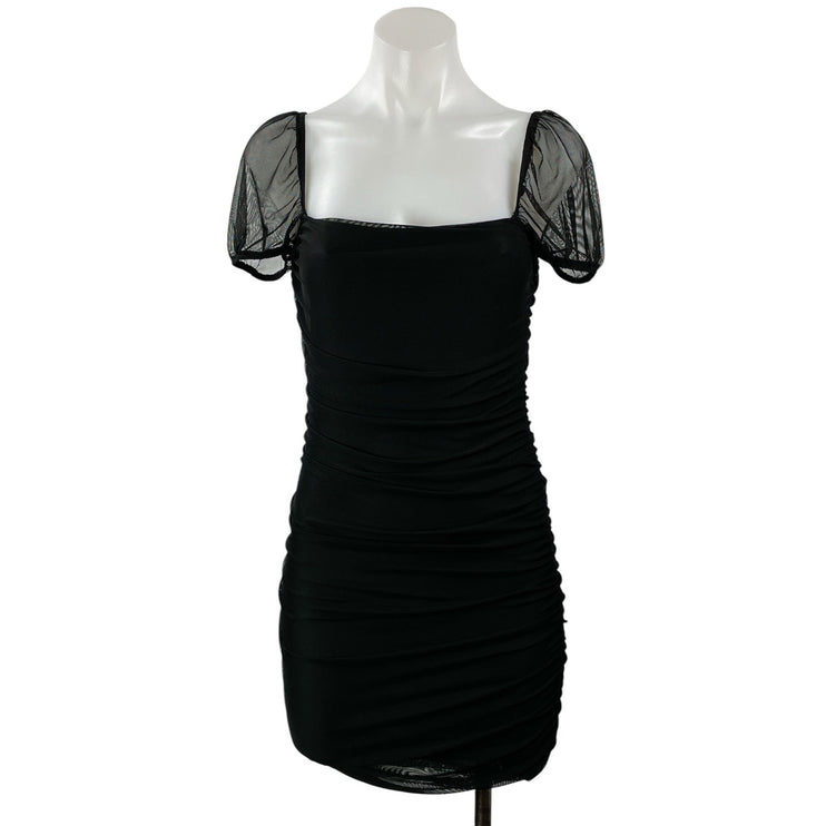 Princess Polly Black Short Sleeve Mesh Square Neck Mini Bodycon Dress Size 6