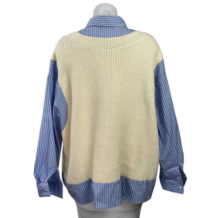 Zara Women's Cream Blue Long Sleeve Striped Contrast Shirt Sweater Top Size XS
