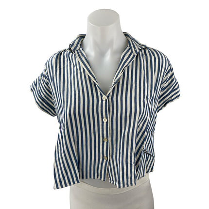 Madewell Hilltop Stripes Collared Short Sleeve Button Up Crop Shirt Blouse Top S