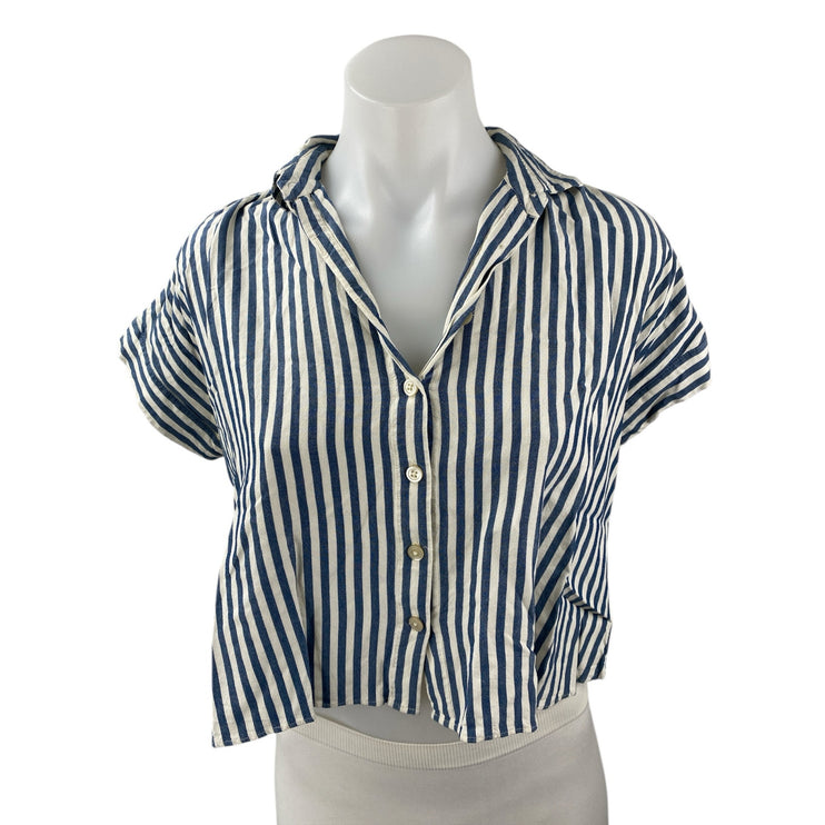 Madewell Hilltop Stripes Collared Short Sleeve Button Up Crop Shirt Blouse Top S