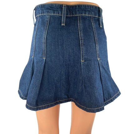 Zara Women's Blue Pleated High Waisted Mini A-Line Flared Denim Jeans Skirt XS