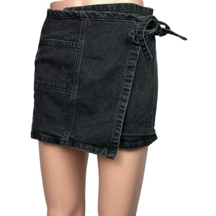 Urban Outfitters BDG Black Wrap Tie High Waist Jean Denim Mini Skirt Size XS