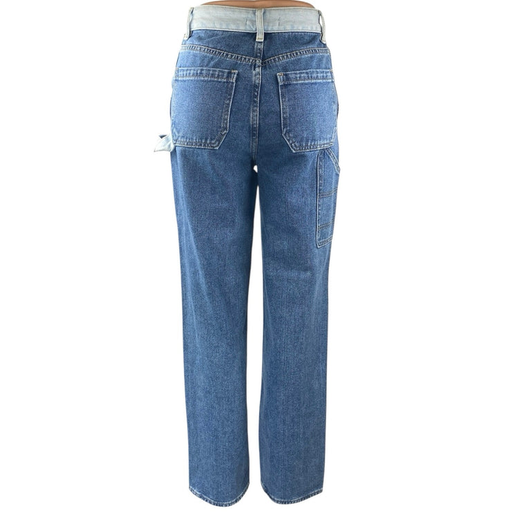 Pacsun 90's BF Carpenter Colorblock Straight Wide Leg High Waist Denim Jeans 24