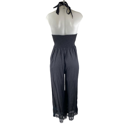 ZARA Black Polka Dot Lace Trim Halter Neck Sleeveless Wide Leg Romper Jumpsuit S
