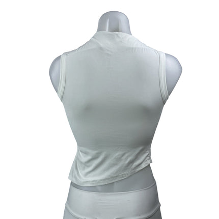 The Line By K Women's White Sleeveless Ruched Mock Neck Tank Crop Top Size XS