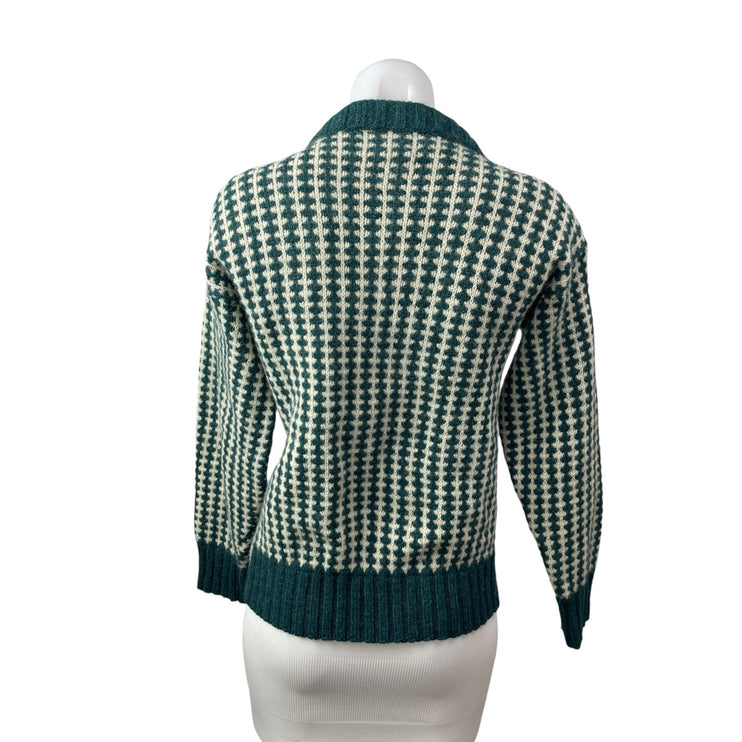 Van Heusen Editions 100% Wool Green V Neck Button Down Cardigan Sweater Top Sz S