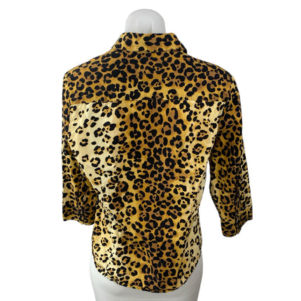 Jones New York Women's Beige Leopard Animal Print Button Down Shirt Top Size M
