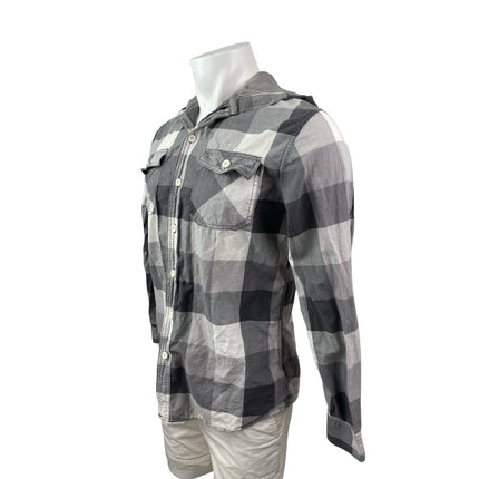 Mossimo Men's Black Long Sleeve Hooded Hoodie Button Down Pocket Shirt Top Sz M