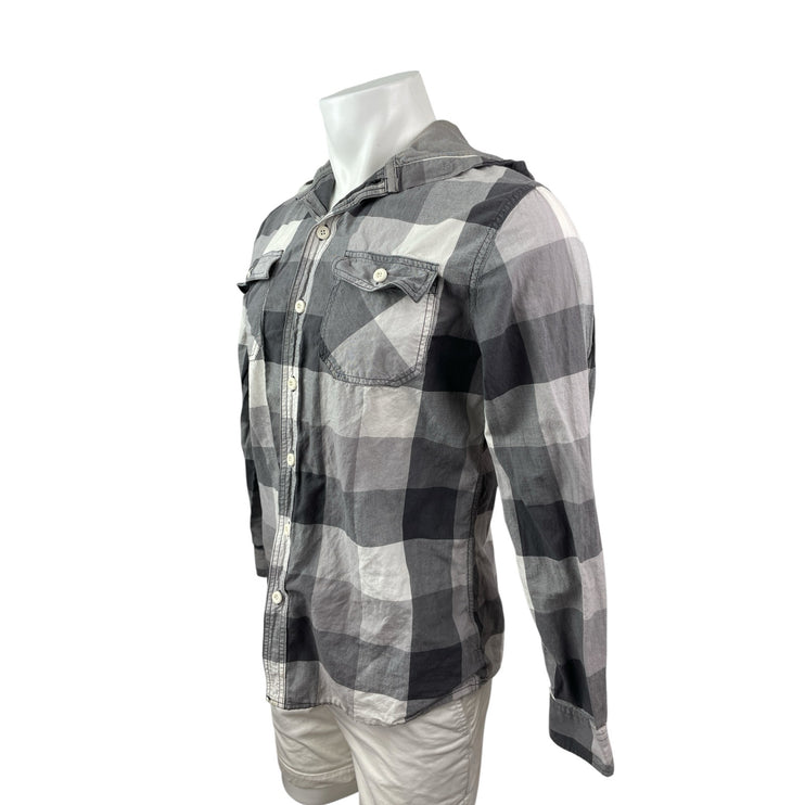 Mossimo Men's Black Long Sleeve Hooded Hoodie Button Down Pocket Shirt Top Sz M