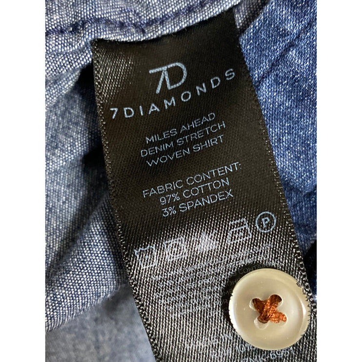 7 Diamonds Men's Blue Floral Embroidery Denim Stretch Button Down Shirt Top Sz L