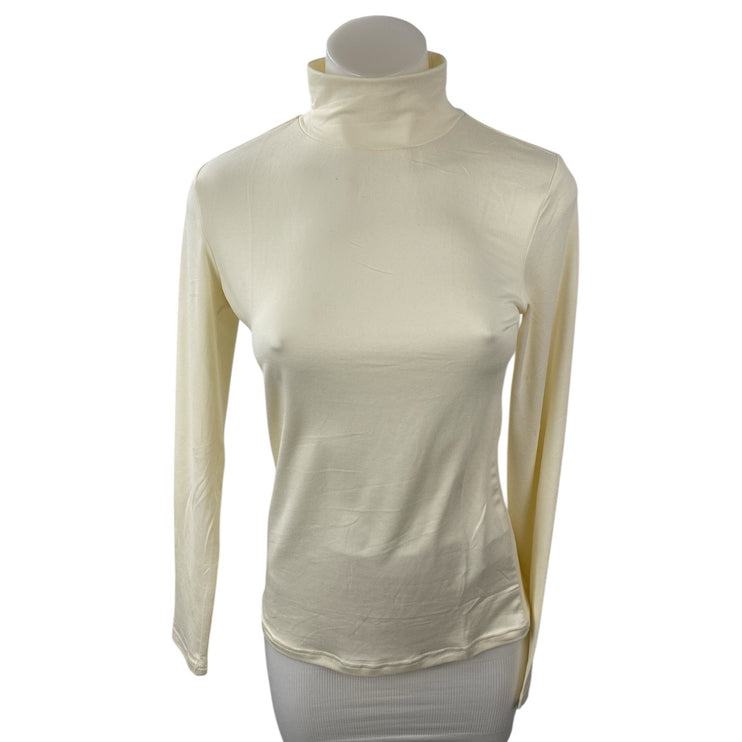 NEW Ekouaer Womens Cream Mock Neck Long Sleeve Slim Casual T-Shirt Sweater Top S