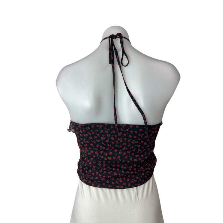 Miss Selfridge Black Floral Rose Halter Ruffle Open Back Sleeveless Blouse Top 6