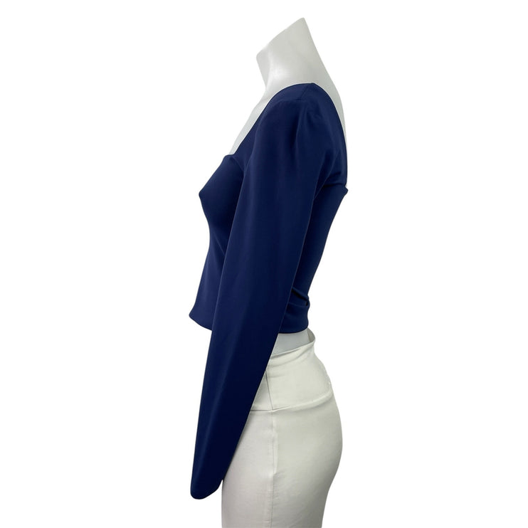 Aritzia Babaton Contour Blue Square Neck Sculpt Long Sleeve Crop Top Size M