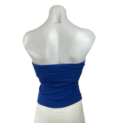 Bebe Sport Rhinestone Logo Blue Ribbed Strapless Y2K Bodycon Tube Bandeau Top S