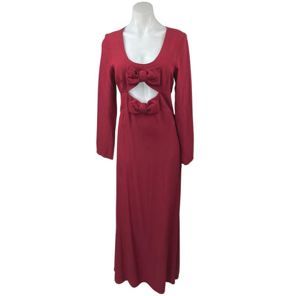 Staud Lido Womens Red Double Bow Cut Out Long Sleeve Maxi A-Line Gown Dress Sz 8